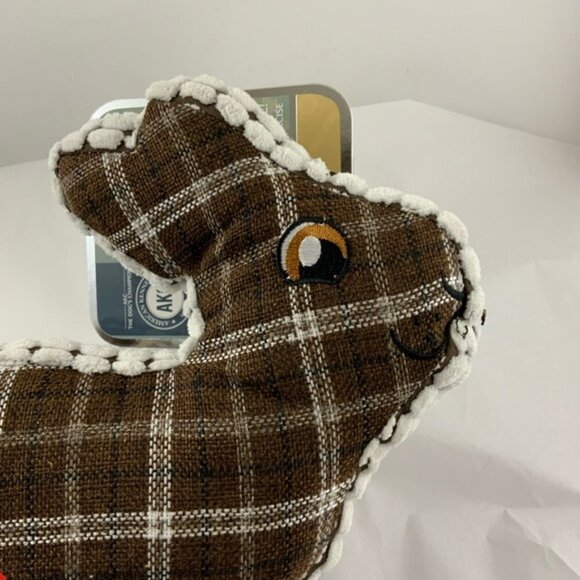 Dog Toss Toy European Home Burlap Stuffed Bunny Brown White Country Plaid - Picture 10 of 11
